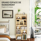 Bibliothèque étagère de rangement 5 niveaux avec étagères réglables pour salon, chambre, bureau, 60x24x133,5cm, naturel-3
