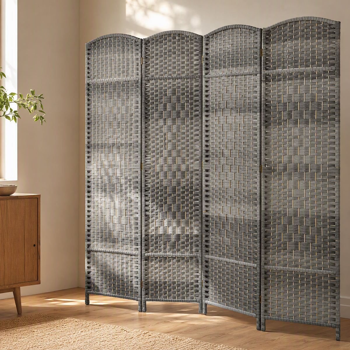 Paravent intérieur en bois 4 panneaux séparateur de pièce pliable pour salon chambre 180 x 180 cm gris mélangé-7