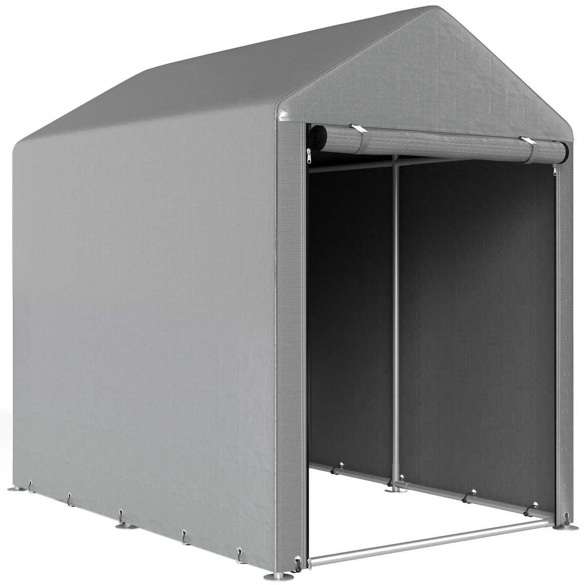 Abri de Jardin Imperméable avec 2 Compartiments, Porte Enroulable à Fermeture Éclair, 120x179x165cm, Gris Clair-0