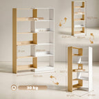 Bibliothèque d'angle rotative 350° à 5 niveaux, étagère de rangement extensible en forme L, 60-111x24x164cm, chêne-2