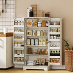 Buffet cuisine armoire de cuisine 5 niveaux avec portes et étagères réglables 60l x 40P x 120H cm grain de bois crème-1
