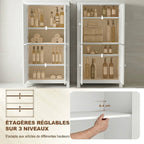 Meuble de salle de bain, meuble de rangement étroit avec 4 portes et étagères réglables, style moderne, blanc-4