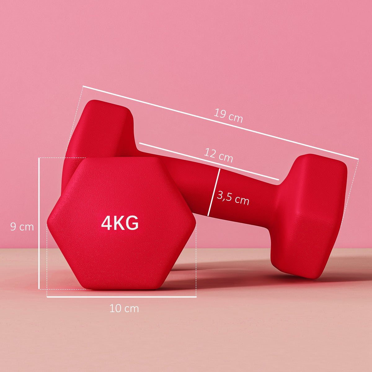 Lot de 2 haltères hexagonales avec poignée antidérapante pour l'entraînement à la maison, 2 x 4kg, rouge-2