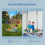Balançoire nid d'oiseau ronde hauteur réglable à suspendre enfant adulte jardin capacité de charge 150 kg Ø 100 cm bleu-4