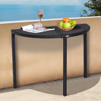 Table de jardin demi cercle - table de balcon demi lune - 100L x 50l x 74H cm résine tressée 4 fils imitation-1