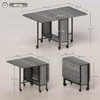 Table pliante de cuisine extensible salle à manger sur roulettes jusqu'à 6 personnes étagère intégrée, 6 roues, Gris-2