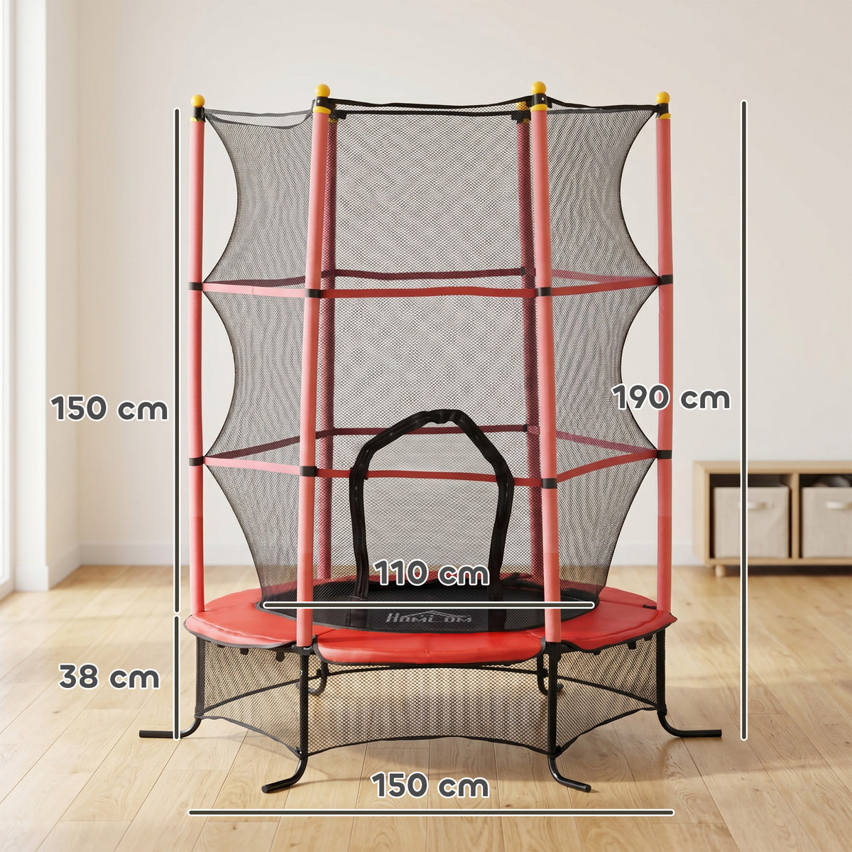 Trampoline Enfant Ø 1,63 × 1,9H m Filet de sécurité Porte zipée Couvre-Ressorts 6 poteaux rembourrés Inclus Rouge-2
