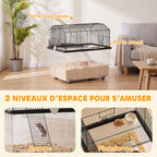 Cage hamster cage rongeur 2 étages avec roulettes plate-forme et échelle en fil d'acier 57 x 43 x 57 cm noir-3