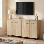 Meuble de Rangement Buffet bas sur roulettes avec 2 Portes étagère Interne 60 x 35 x 65 cm bois naturel-6