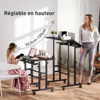 Bureau assis debout bureau réglable en hauteur 70 x 60 cm à roulettes avec plateau inclinable cadre en métal noir-3
