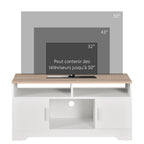 Meuble TV banc TV en bois grand espace de rangement avec 2 compartiments ouverts 2 armoires à porte une armoire ouverte 105 x 40 x 52 cm blanc-3