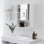 Armoire murale salle de bain avec miroir, meuble salle de bain, 5 compartiments et étagère réglable, 60x15x76cm, blanc-1