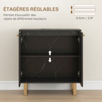 Buffet de rangement avec 2 portes et étagère réglable pieds en métal 76 x 35 x 77 cm ton marbre noir-4