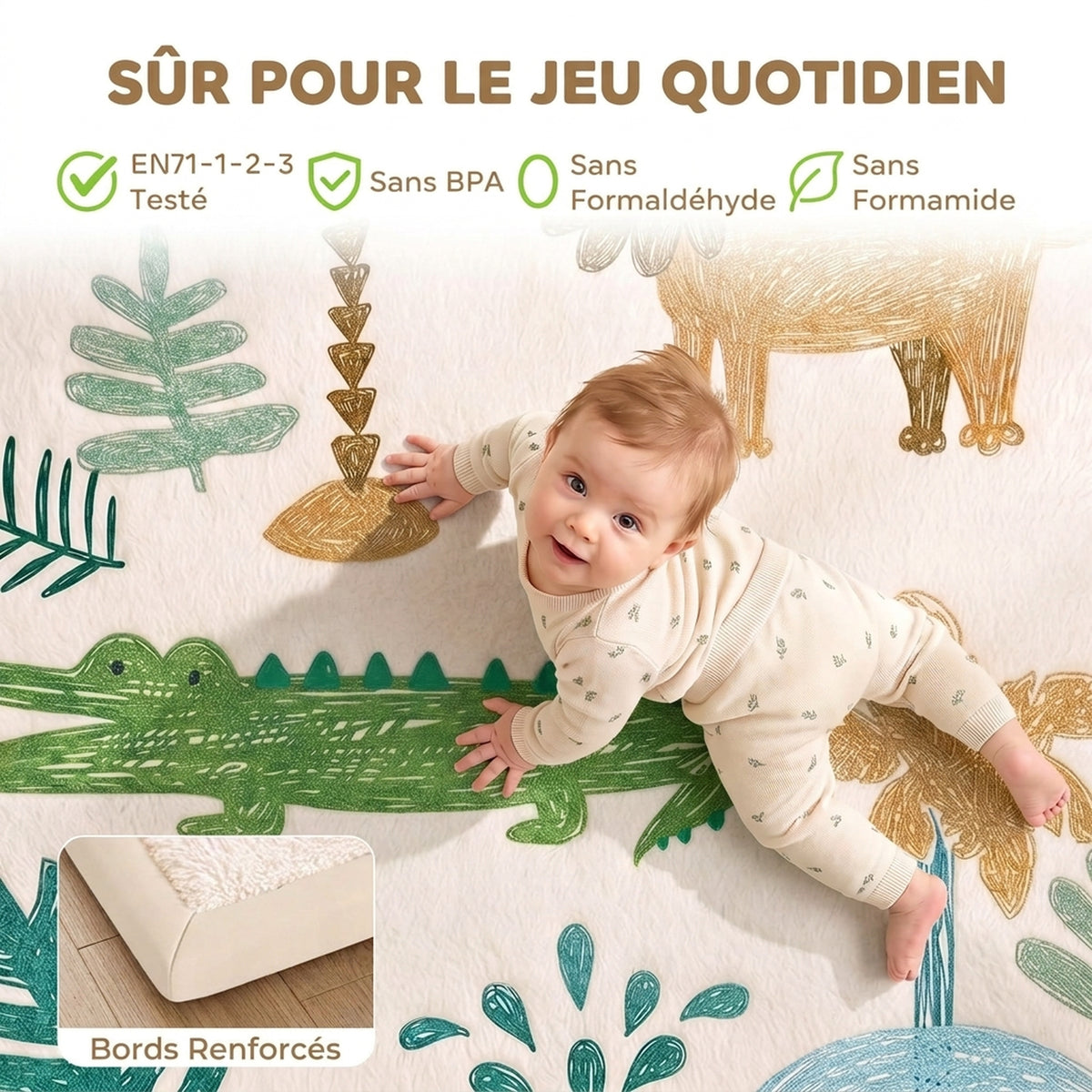 Tapis de Jeu pour Enfants Tapis de Chambre d'Enfant en Mousse Épaisseur 3 cm Motif Animal Base Antidérapante 150x200cm-4