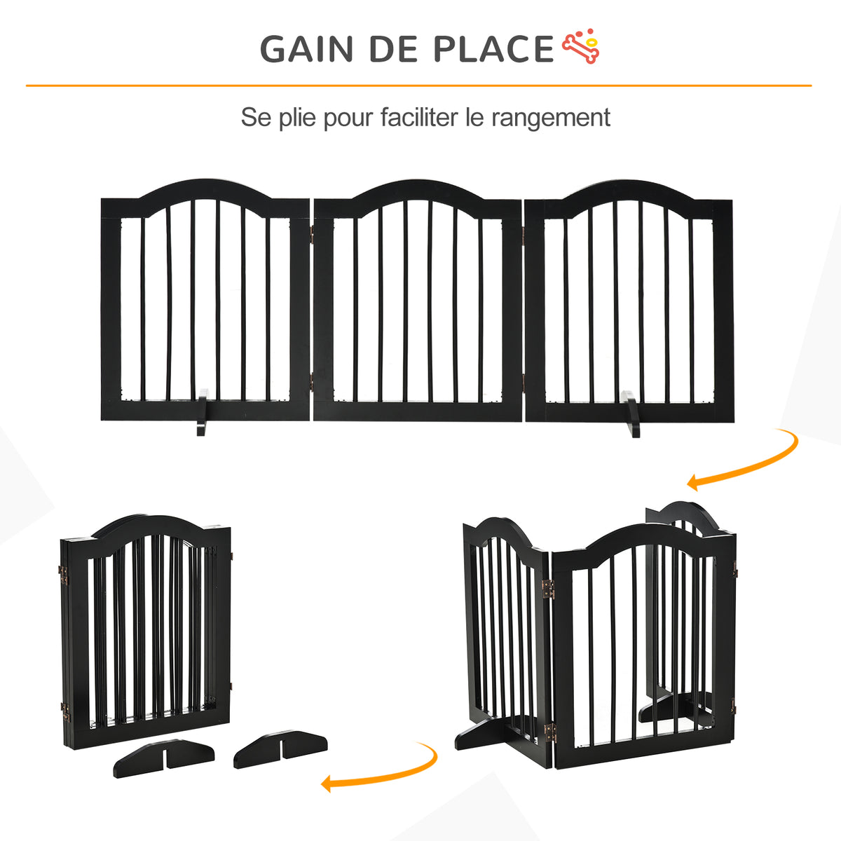 Barrière sécurité chien barrière modulable pliable animaux compagnie pied support MDF bois massif 154,5x61cm noir-4