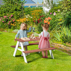 Table de pique-nique pour enfants avec bancs en bois massif table enfant pour le jardin 89 x 79 x 50 cm marron et blanc-9