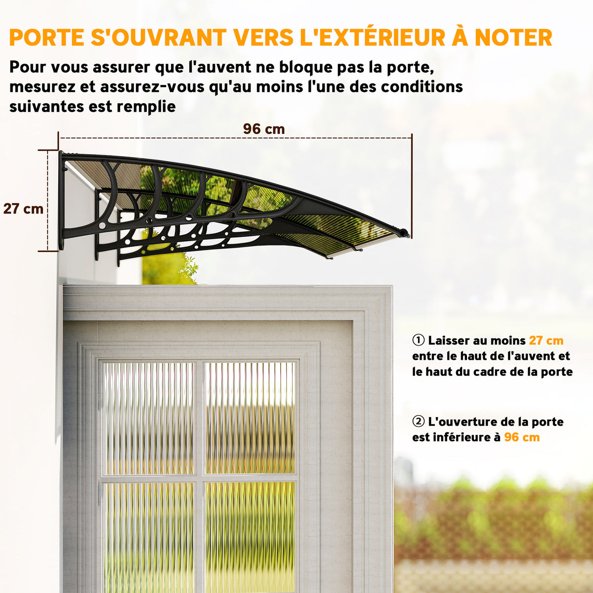 Auvent de porte toit marquise en polycarbonate auvent de porte d'entrée bord en aluminium contre la pluie et UV-6