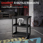 Chariot d'atelier servante atelier à 3 niveaux, poignée latérale et roulettes verrouillables, 70,5x35x82,5cm, noir-3