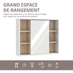 Armoire murale, meuble salle de bain avec miroir, miroir salle de bain avec rangement, placard à portes et 6 compartiments ouverts, 60 x 14,5 x 49,4 cm, blanc-3
