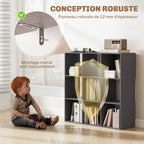 Bibliothèque, étagère de rangement à 3 niveaux avec 9 compartiments, pour salon, bureau, chambre, 91x29,5x91cm, gris-4