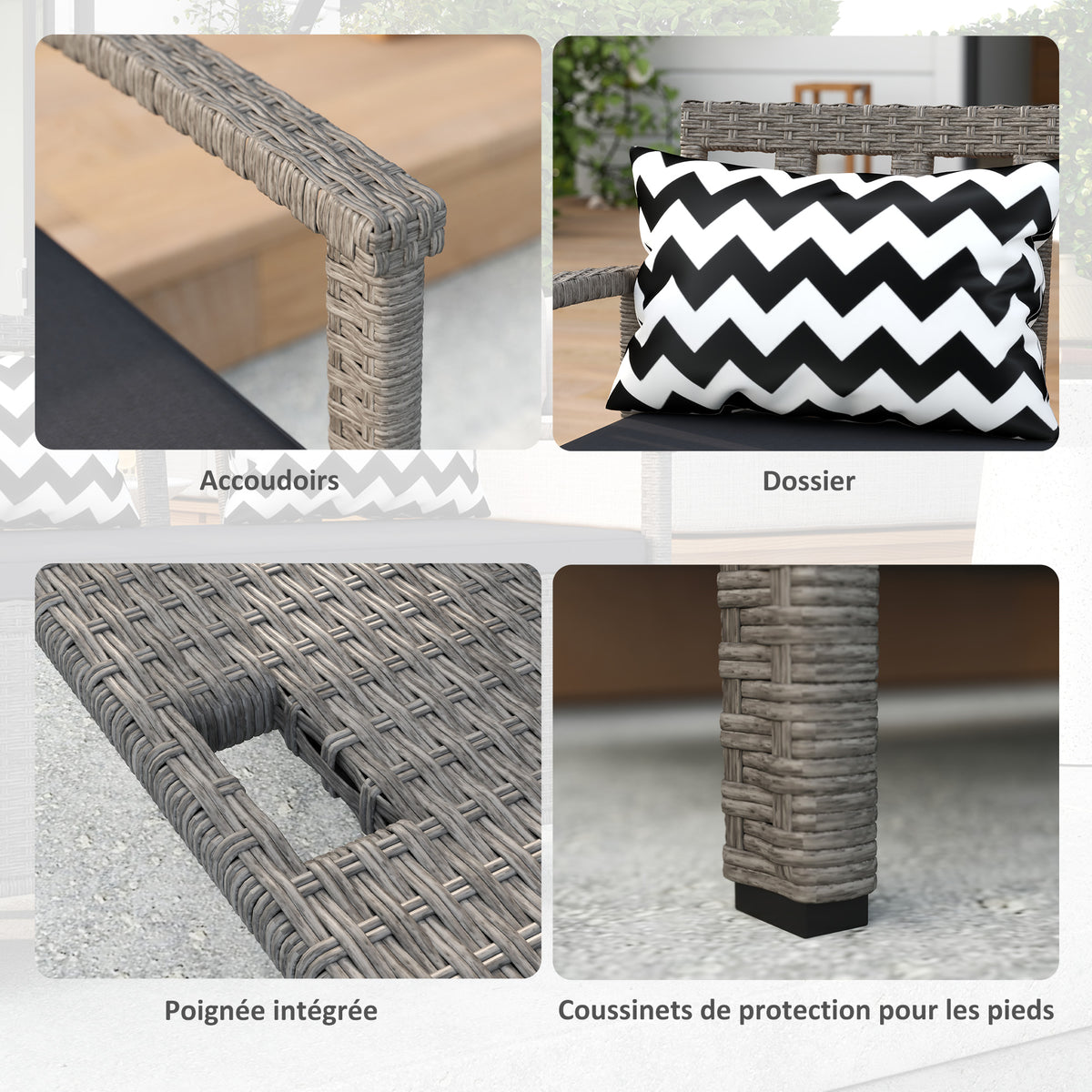 Banc extérieur jardin 2 places banc de rangement 160L en rotin PE avec coussin 2 oreillers 112 x 62 x 82 cm gris-6