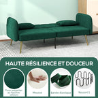 Canapé convertible 2 places canapé-lit canapé clic-clac en tissu velours avec dossier réglable, vert foncé-5