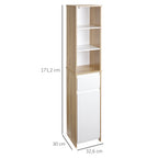 Meuble Colonne Rangement Salle de Bain Style Cosy 3 niches tiroir Placard avec étagère Blanc Aspect chêne Clair-2