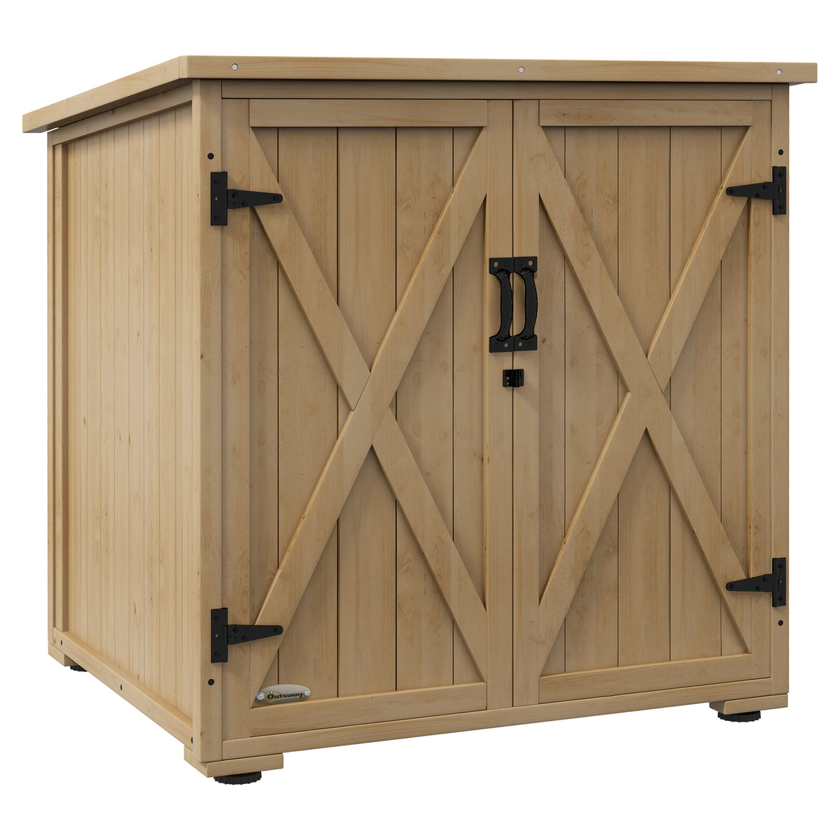 Armoire de rangement en bois pour le jardin, Double Porte étagère réglable et Toit bitumé bois sapin-0