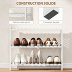 Étagère à chaussures, porte-chaussures 3 niveaux, étagères à lattes, en bois de pin， 70 x 26 x 57,5 cm, blanc-5