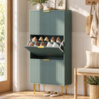 Meuble à Chaussures 18 Paires, Armoire à Chaussures avec 3 Tiroirs, Façades Cannelées et Étagères Réglables, Vert Foncé-9