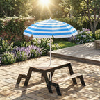 Table de pique-nique enfants avec parasol, 3 en 1 salon de jardin en bois pour enfants 3-6 ans avec 2 boîtes, naturel-1