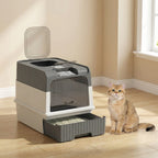 Maison de Toilette pour Chat avec Couvercle, Entrées, Plateau Coulissant, Pelle, Sachets Désodorisants, 48x35x36cm, Gris-7
