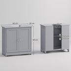 Meuble salle de bain sous lavabo - meuble sous-vasque - placard 2 portes avec étagère 60L x 30l x 60H cm - en bois Gris-2