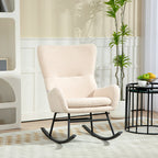 Fauteuil à bascule, chaise à bascule, avec assise de 10 cm d'épaisseur, pieds incurvés en acier, beige et noir-9