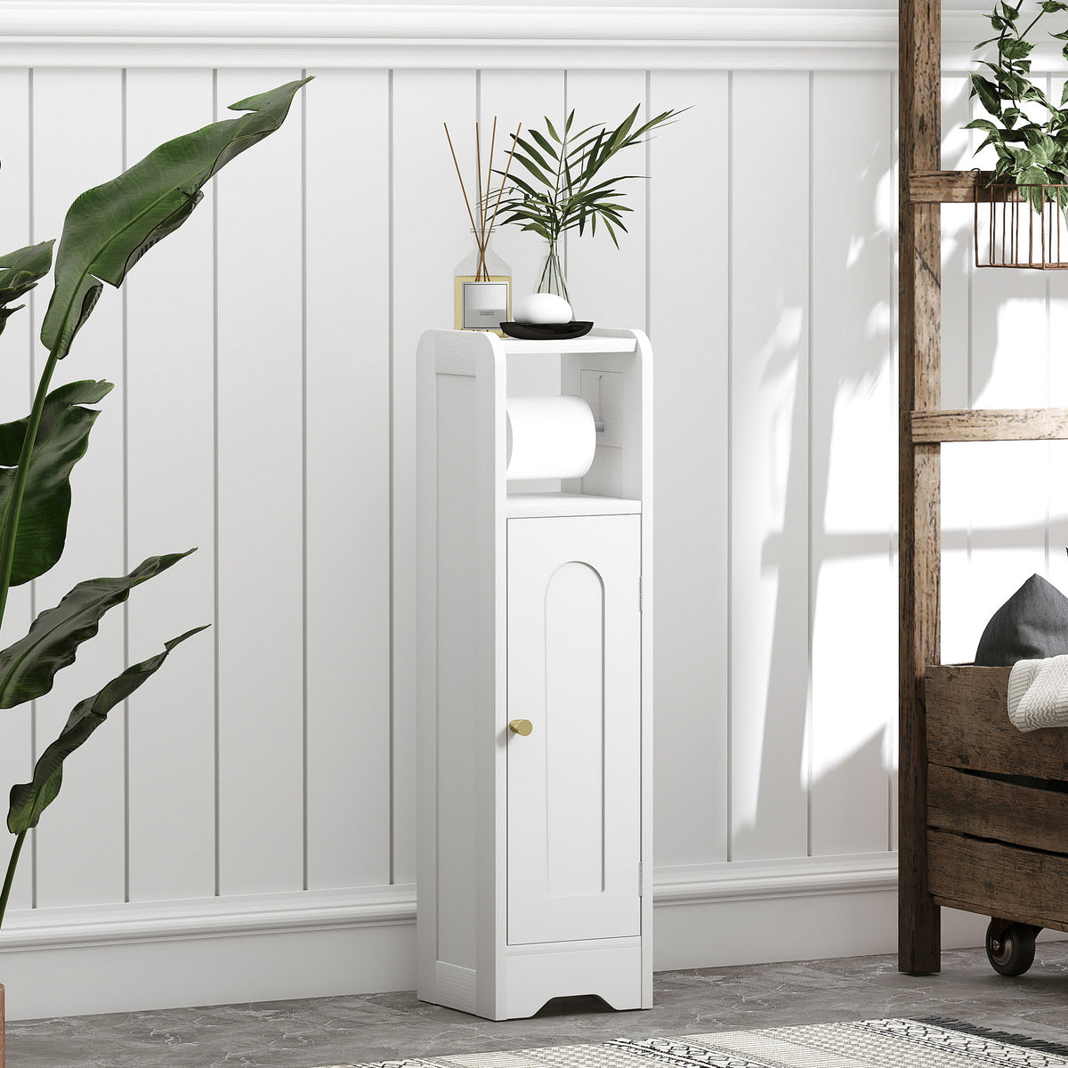 Meuble salle de bain meuble toilettes WC rangement étroit avec étagère réglable gain de place pour petits espaces blanc-9