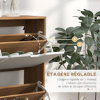 Meuble à chaussures 4 abattants 16 paires avec étagère réglable pieds en bois de pin 95 x 26 x 95 cm naturel-4