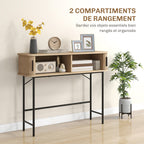 Console meuble, table console avec portes coulissantes à lattes et pieds en acier, pour salon, chêne et noir-5