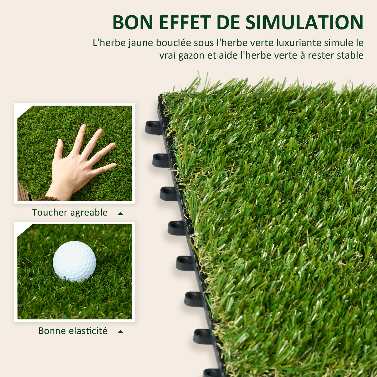 Gazon synthétique Artificiel Set de 10 Dalles Carreaux 30 x 30 cm épaisseur Confort 3 cm à emboîter Vert-3