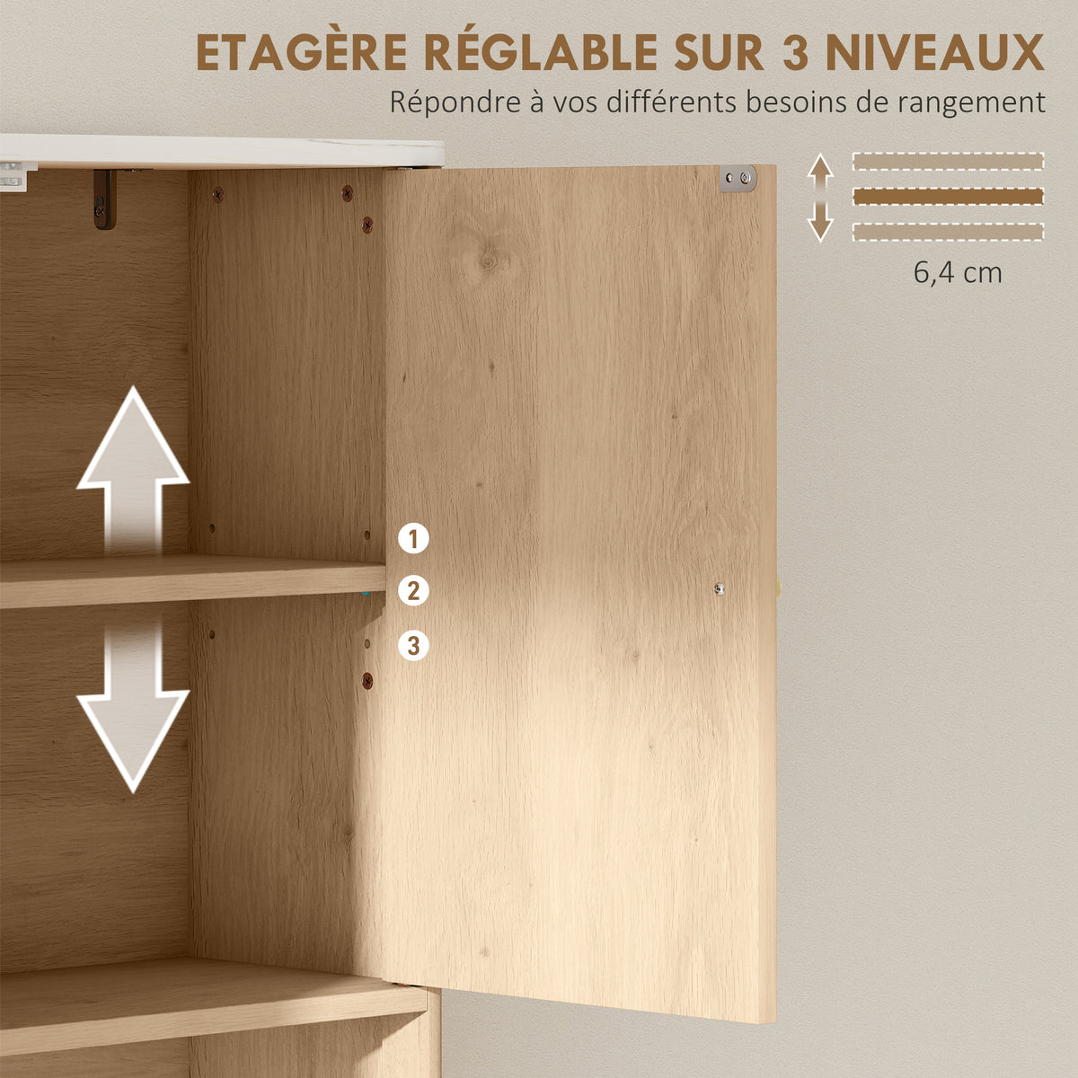 Meuble WC dessus de toilette meuble toilettes WC rangement avec placard à double porte étagères 66 x 25 x 168 cm, chêne-5