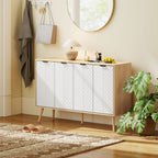 Buffet bas meuble de rangement 2 placards 4 portes motif chevrons étagères réglables 120 x 35 x 77,4 cm blanc-9