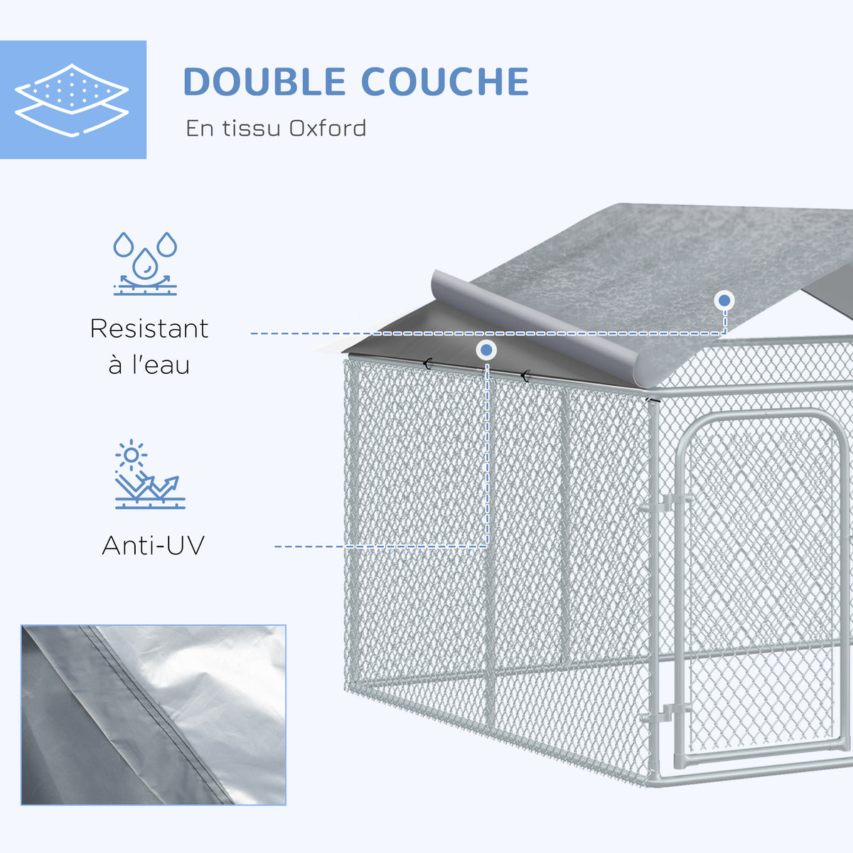 Chenil extérieur avec toit pour chien 5 m² parc grillagé espace couvert acier galvanisé 230 x 230 x 175 cm-4