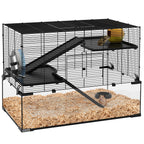 Cage hamster cage rongeur 3 niveaux avec roue rampes maisonnette abreuvoir mangeoire 76,5L x 48,5l x 54,5H cm noir-0