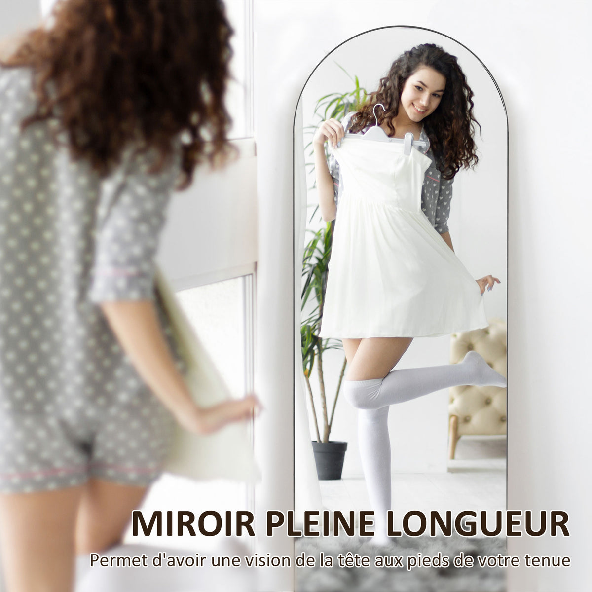 Miroir en pleine longueur 50 x 150 cm miroir sur pied grand miroir mural sans cadre pour salon, noir-3