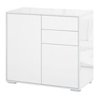 Meuble rangement buffet commode armoire 2 tiroirs 2 placards portes, étagères chambre, 79x36x74cm blanc-0