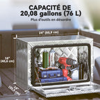 Boîte à outils pour camion en aluminium, 60,9 x 35,5 x 40,6 cm, coffre de rangement 76 L avec serrure et clés, argent-5