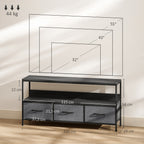 Meuble TV, meuble télé pour téléviseur jusqu'à 55 pouces avec 3 tiroirs et pieds en acier 120 x 29 x 56 cm noir-2