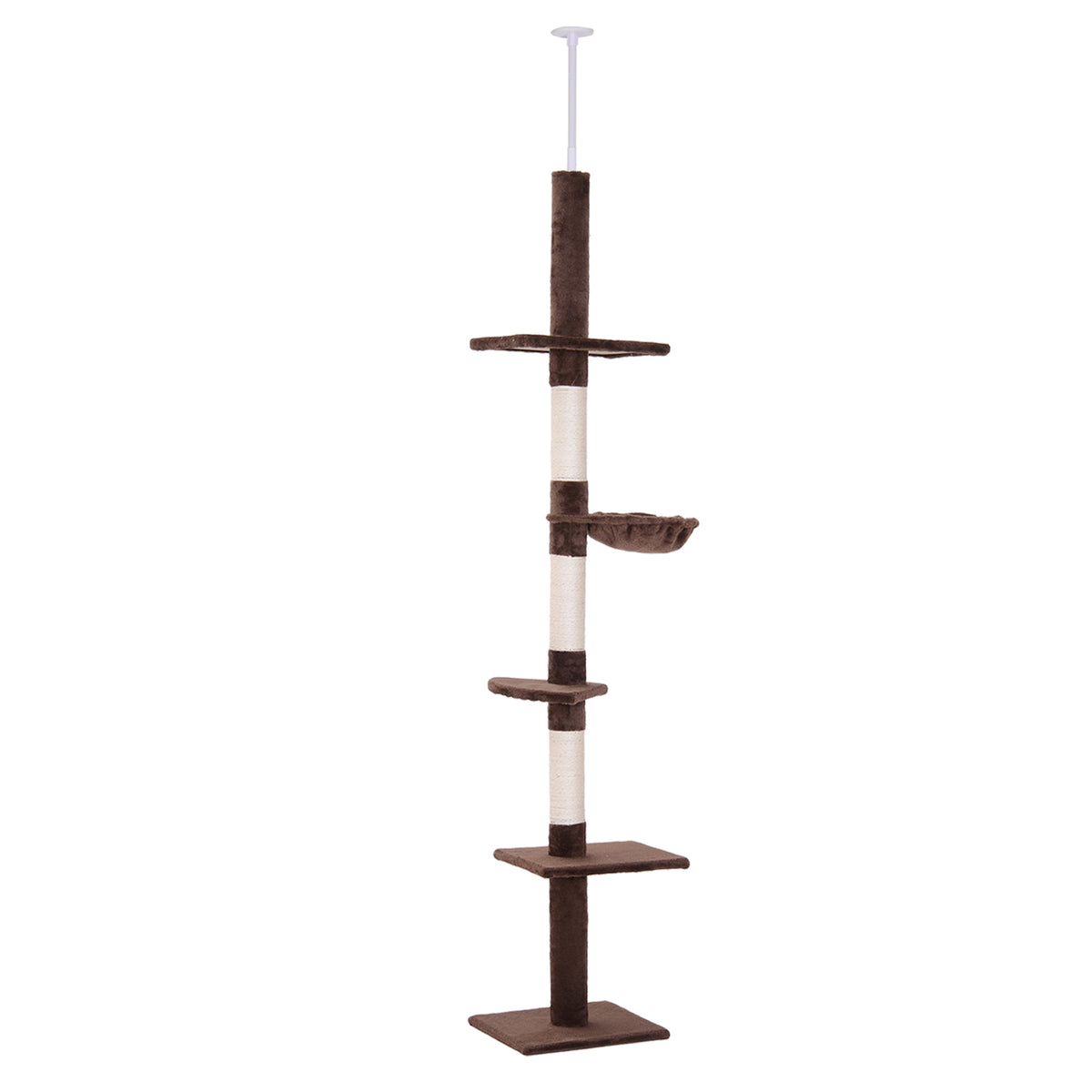 Arbre chat du sol au plafond poteau à griffer L40 x l 34 x H 230-260 cm 5 niveaux d'activités marron-0