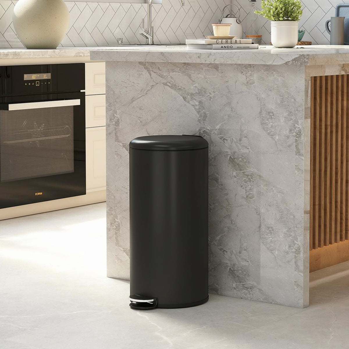 Poubelle de Cuisine 30 L en Métal, Poubelle à Pédale avec Couvercle à Fermeture Douce et Seau Amovible, Noir-1