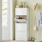 Meuble à chaussures 24 paires, armoire à chaussures avec 4 tiroirs rabattables, étagères réglables, 60x23,5x153cm, blanc-1