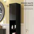 Meuble colonne de salle de bain 2 placards avec étagères réglables + 2 niches 30 x 30 x 181,5 cm noir-3